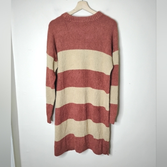 Lands’ End Striped Sweater Dress L Red Beige Cozy Knit Preppy Fall Winter Outfit - Picture 5 of 7